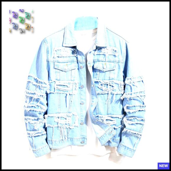 Ripped Denim Jacket Slim Fit Motorcycle Style Classic Hip Hop Casual